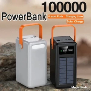 Power Bank 100000mAh – Recharge Solaire & Capacité Géante